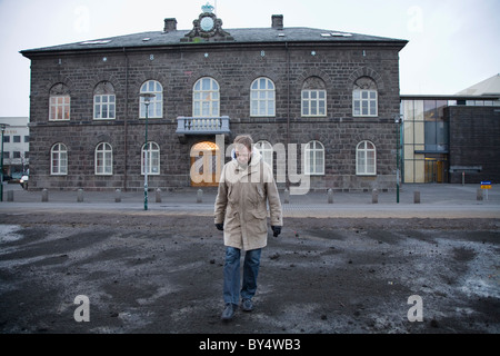 Singer/songwriter Hordur Torfason, main organiser and spokesperson of the Saturday protests, Iceland Stock Photo