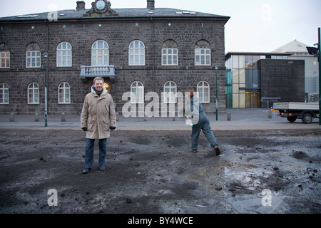 Singer/songwriter Hordur Torfason, main organiser and spokesperson of the Saturday protests, Iceland Stock Photo