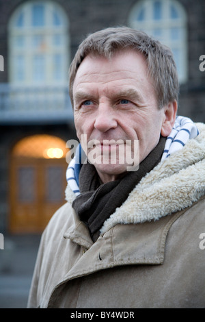Singer/songwriter Hordur Torfason, main organiser and spokesperson of the Saturday protests, Iceland Stock Photo