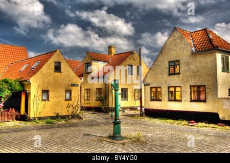 Beautiful yellow houses in the village Dragor in Denmark Stock Photo