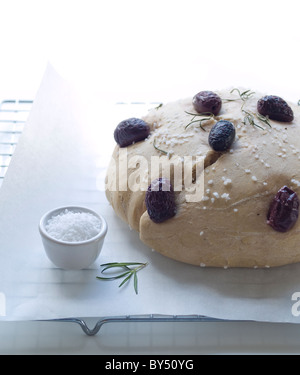 Rosemary Olive Bread cooling on wire rack Stock Photo