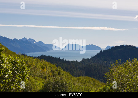 Resurrection Bay and mountains near Seward Alaska on the Kenai Peninsula of Alaska Stock Photo