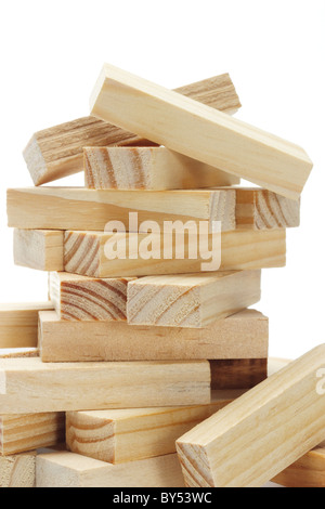 Stack of wooden rectangular blocks on white bcakground Stock Photo
