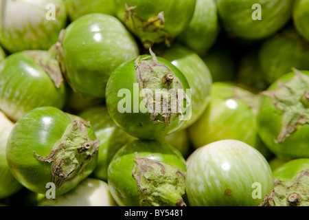 Close-up of Organic tomatillos at the Coventry farmers market, Connecticut Stock Photo