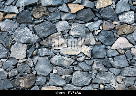 Canary Islands. Geology. Freshly broken black basaltic lava rock in new wall in El Golfo crater region of island of El Hierro Stock Photo