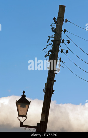Electric pole with cables and street lighting Stock Photo - Alamy