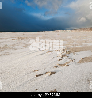 Snow on Luskentyre beach, Isle of Harris, Outer Hebrides, Scotland Stock Photo