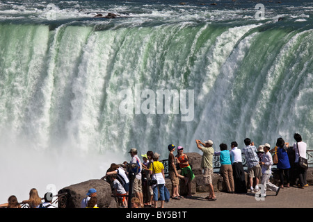 Canada,Ontario,Niagara Falls, tourists at the brink of the Canadian Falls