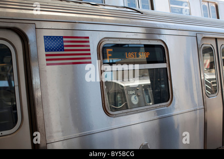 A subway train stopped at the station, New York, USA Stock Photo