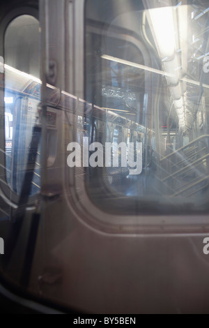 Looking through the window of a subway car Stock Photo