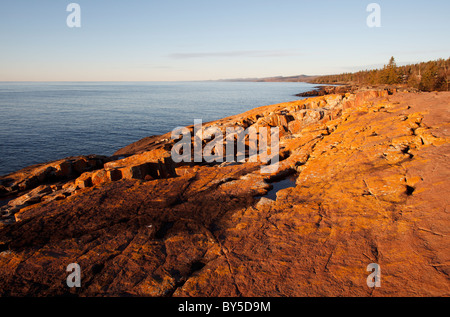Rocky shoreline on the North Shore of Lake Superior in Grand Marais, Minnesota. Stock Photo