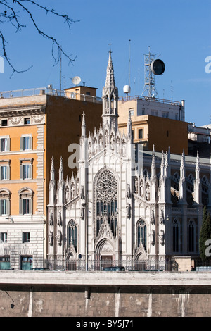 'Sacro Cuore' cathedral in Rome Italy 'Sacred Hear' Gothic architecture facade Stock Photo