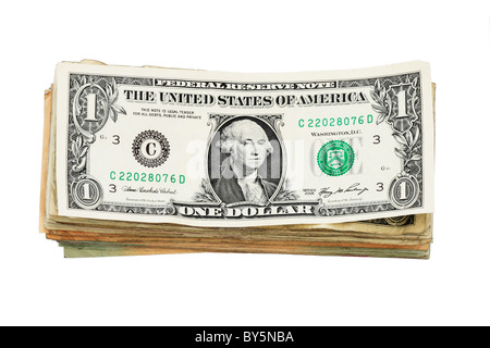 a stack of United States dollar bills isolated on white background Stock Photo