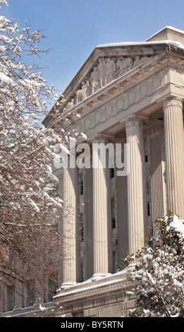 Commerce Department Statues Columns After the Snow Washington DC Stock Photo