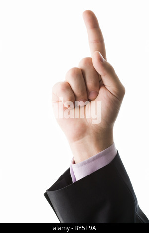 Photo of human hand with forefinger pointing upwards Stock Photo