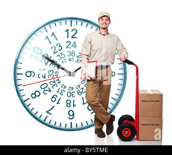 nice 3d image of 48 ours watch and delivery man Stock Photo