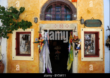 Front of a tourist souvenir shop at Oia on the Greek Island of Santorini in the Aegean Sea Stock Photo