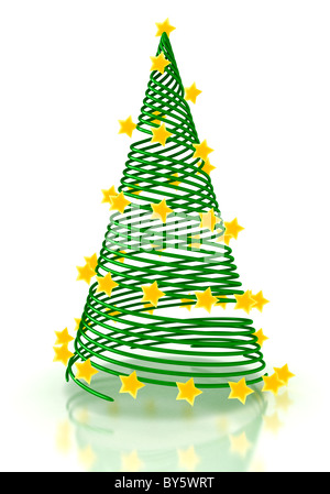 3d illustration of Christmas tree over white background with stars ...
