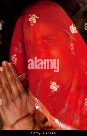 Portrait of Indian (member of Bishnoi religous sect) woman behind veil, nr Jodhpur, Rajasthan, India Stock Photo