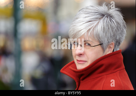 beautiful elderly woman with grizzled hair Stock Photo