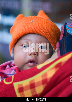 black hmong ethnic baby. Sapa, Lao Cai province, Vietnam. Stock Photo