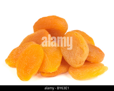 A Handful Or Stack Of Healthy Dried Apricots Fruit Snack Against A White Background With No People And A Clipping Path Stock Photo