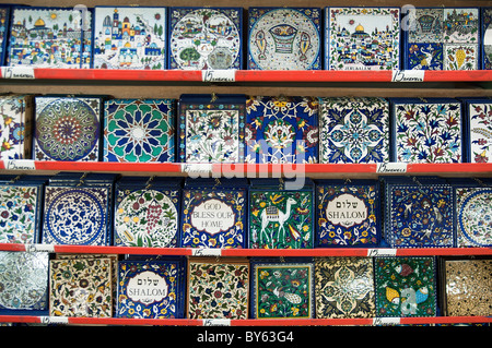 Israel, Jerusalem, Old City The Market Decorated ceramic tiles on sale Stock Photo