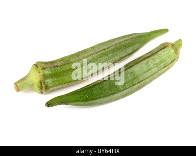 Fresh Ripe Mediterranean Style Raw Uncooked Okra Cooking Ingredients Okra Against A White Backgound With No People And A Clipping Path Stock Photo