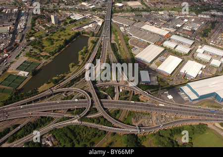 Aerial view of Spaghetti Junction of M6 Motorway in Birmingham Uk 2006 Stock Photo