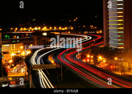 Light Trails of Moving Cars in Albany, New York.