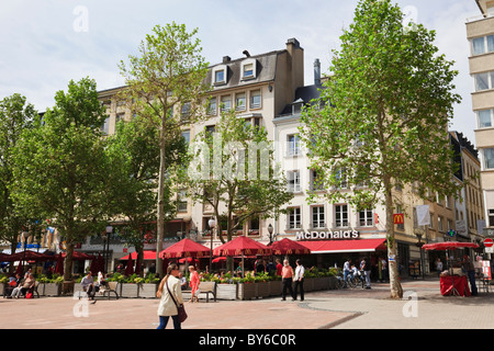 Outdoor cafes and McDonald's in city centre square. Place d'Armes, Luxembourg, Grand Duchy Luxembourg, Europe Stock Photo