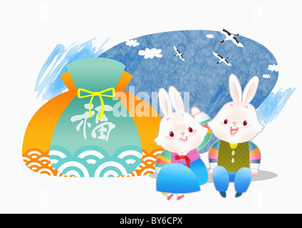 Illustration of Korean traditional rabbit's year in lunar calendar