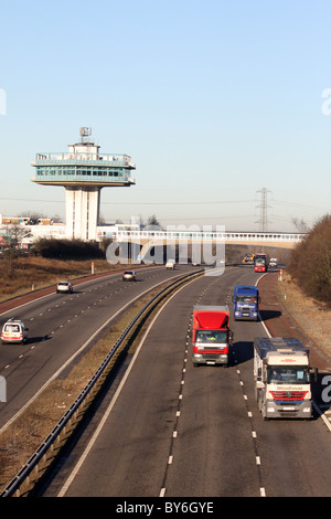 Road traffic on M6 motorway at Forton services- now known as Lancaster (Forton) Stock Photo