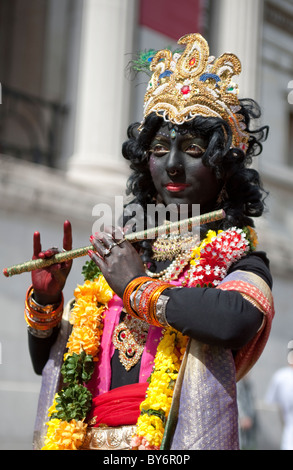 Young girl dressed as Indian Deity during Hindu Festival of Chariots,Trafalgar Square,London 2010 Stock Photo