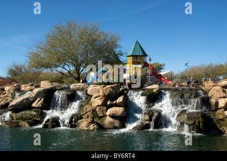 Beautiful Athem Park in Anthem, Phoenix, Arizona, USA with waterfalls and Adventure Park. Stock Photo