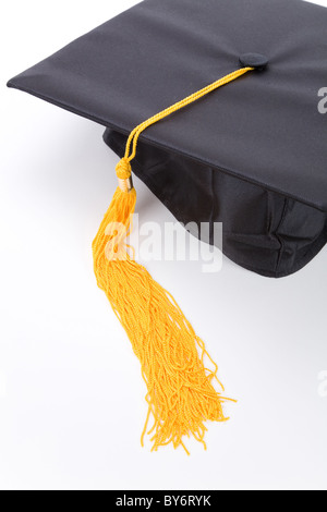 Black Mortarboard with white background Stock Photo