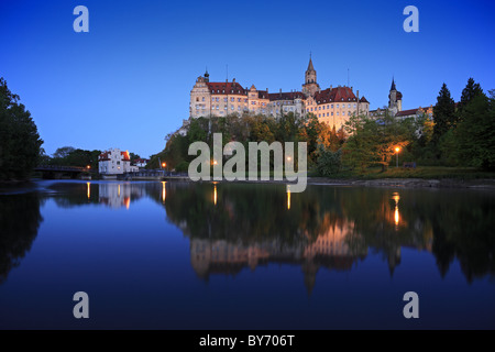 Sigmaringen castle in the evening light, Upper Danube nature park, Danube river, Baden-Wuerttemberg, Germany Stock Photo
