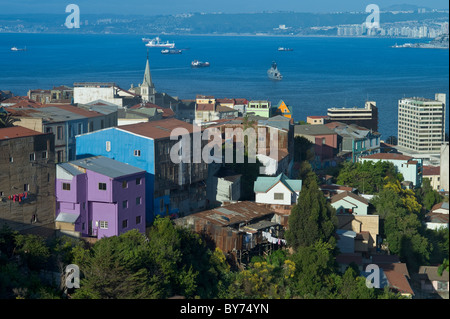 Valparaiso, Chile with harbor Stock Photo