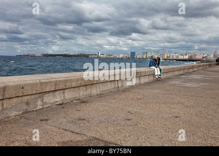 Cuba, Havana. The Malecon on a Cold and Windy Winter Day. Stock Photo