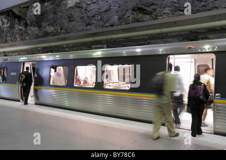 Atlanta Georgia,MARTA,Five Points Station,exposed bedrock,platform,train,underground,mass transit,boarding,Black man men male,woman female women,passe Stock Photo