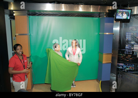 Atlanta Georgia,CNN Center,Cable News Network,television news,media,world headquarters,inside interior,CNN Studio Tour,green screen,chroma key,superim Stock Photo