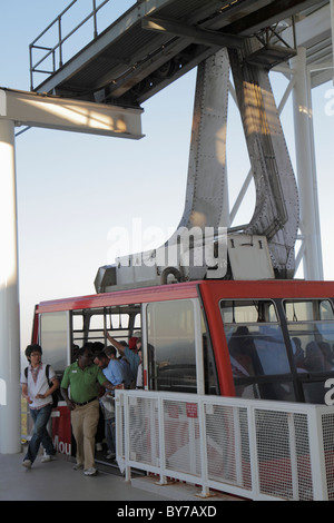 Atlanta Georgia,Stone Mountain Park,quartz monzonite,monadnock,geology,summit,Skyride,Swiss cable car,gondola lift,arrive,exit,Black man men male,empl Stock Photo