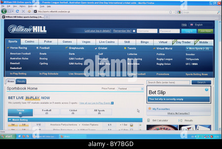 Full screen shot of 'William Hill' home page online sports betting Stock Photo