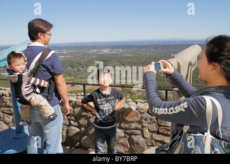 Georgia,GA,South,Lookout Mountain,Rock City,Lover's Leap,roadside attraction,panoramic view,coin operated binoculars,seven states,visitor,Asian Asians Stock Photo
