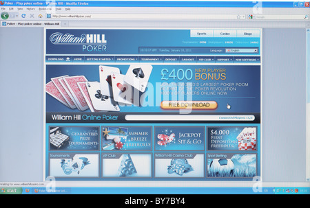 Full screen shot of  'William Hill' home page online poker betting Stock Photo