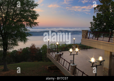 Sunrise view of Guntersville Reservoir from lodge, Lake Guntersville Resort State Park, Guntersville, Alabama, USA Stock Photo