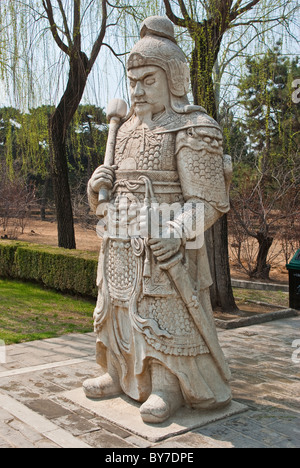 Asia, China, Beijing, Changping. Oversize sculpture of a general; one of 36 figures on the Sacred Way at Ming Tombs. Stock Photo