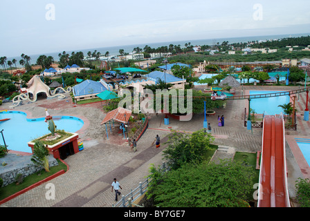 aeriel view of different rides in bay watch water theme park,kanyakumari,tamilnadu,india. Stock Photo