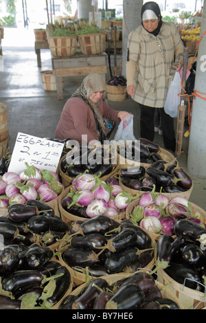 Tennessee Nashville,Nashville Farmers' Market,locally grown,produce,vegetables,fresh,eggplant,sustainability,Green Movement,Muslim,woman female women, Stock Photo