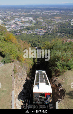 Tennessee Chattanooga,Lookout Mountain,Incline Railway,parallel track funicular,steep slope,trolley car,scenic view,valley,horizon,TN101014010 Stock Photo